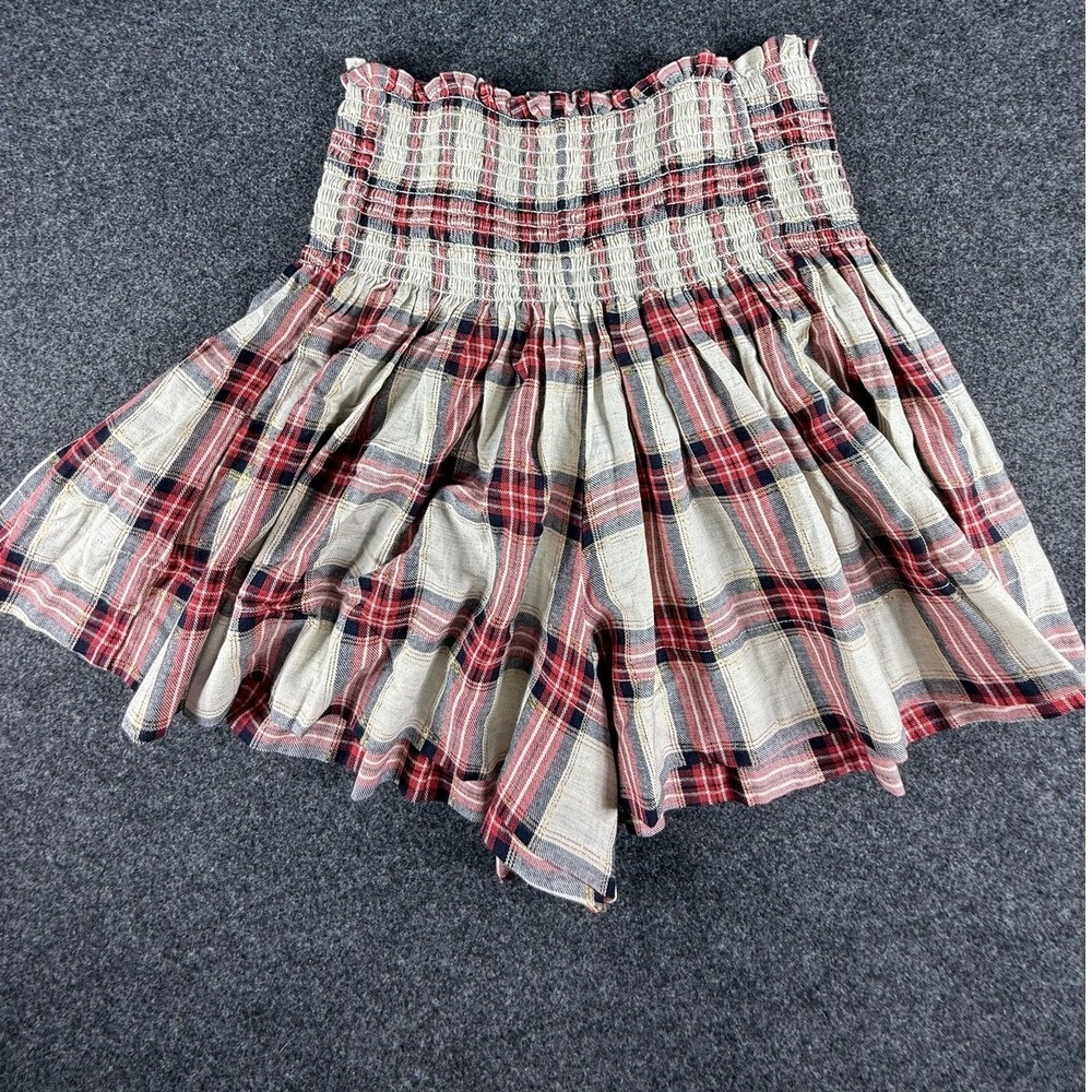 KOCH Erica Shorts Womens Medium Red White Plaid Smocked Y2K Edgy Grunge